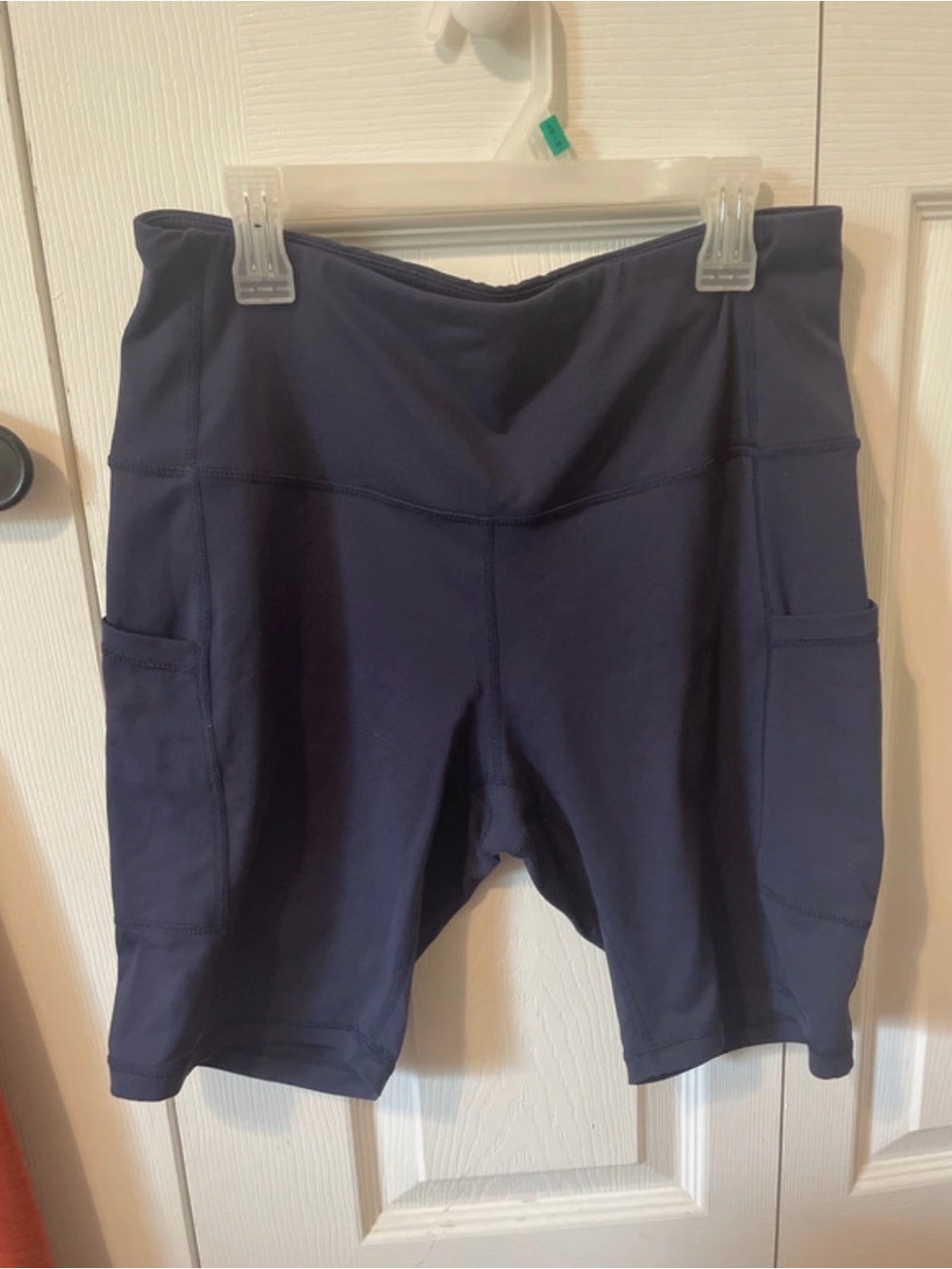 High-Waist Navy Women’s Athletic Biker Shorts with Side Pockets
